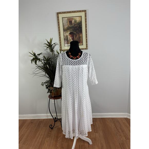 Rabbit Design Lace Dress 16 Short Sleeve Boho Vacation Peplum Hem Preppy White - Picture 1 of 8